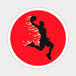 Basketball Player Dunking On Fire Black/Red Magnet